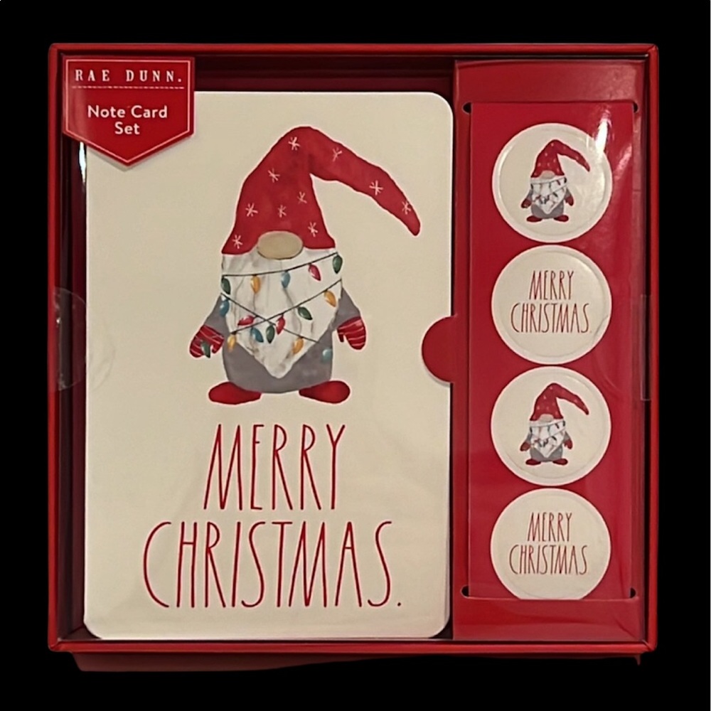 🆕 Rae Dunn MERRY CHRISTMAS Gnome Note Card Set